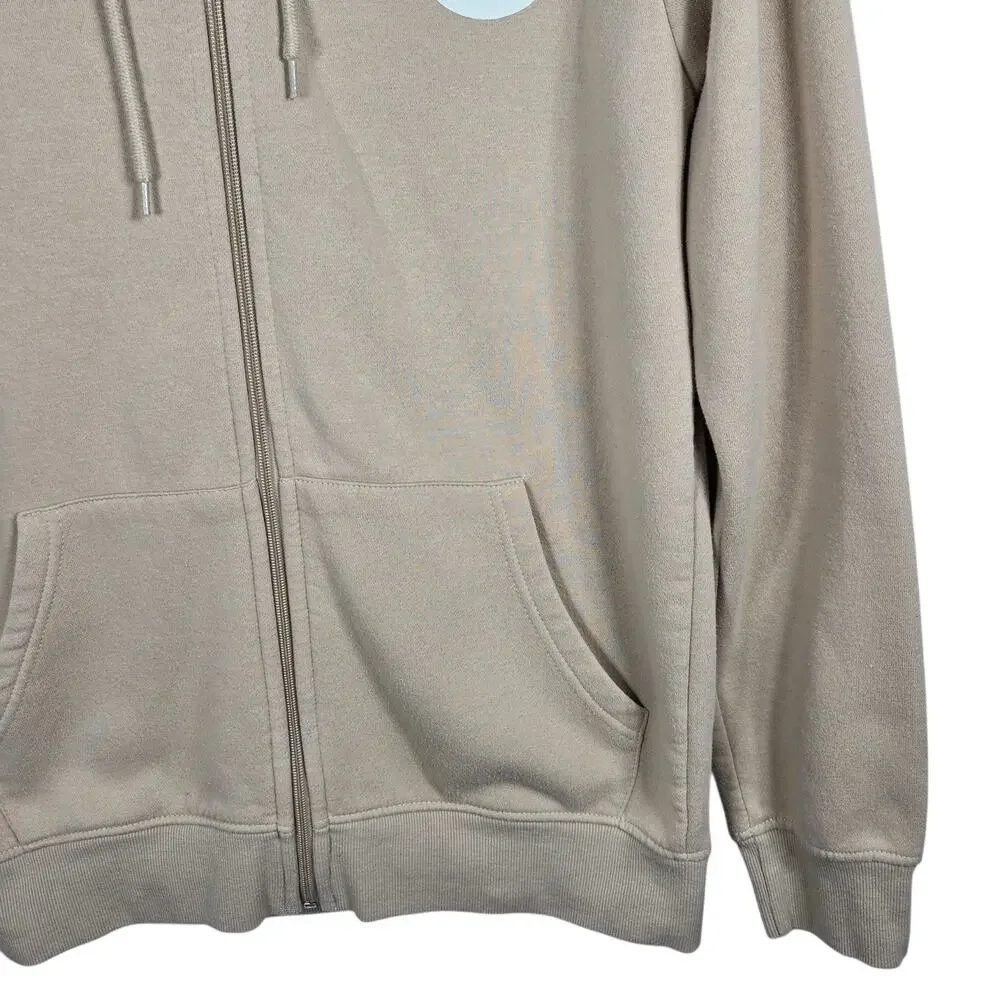 True Religion Brand Jeans Zip Hoodie Mens Medium Beige Graphic Logo Sweatshirt
